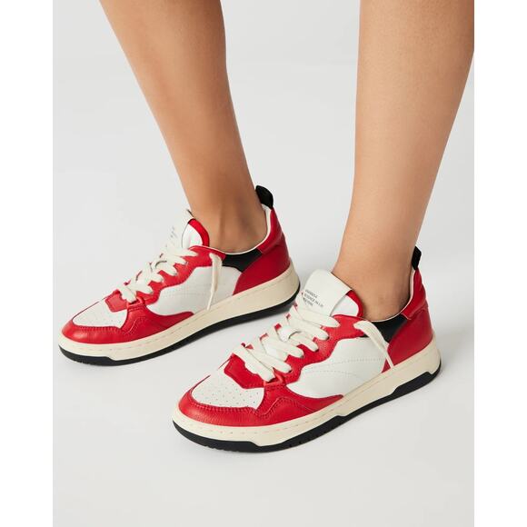 New Steve Madden Everlie Leather Sneakers in Red Multi Women's Size 6 - Picture 1 of 9